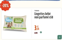 TIDOO Lingettes bébé non parfumé x58
