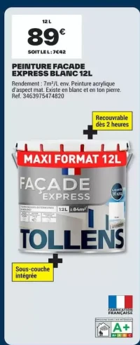 Peinture Façade Express Blanc Tollens 12L