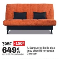 Simmons Banquette-lit clic-clac tissu chenillé terracotta Caresse