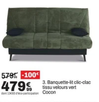 Simmons Banquette-lit clic-clac tissu velours vert Cocon