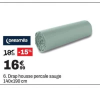 Drap housse percale sauge 140x190 cm