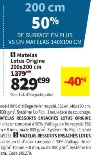 Matelas Lotus Origine 200x200 cm