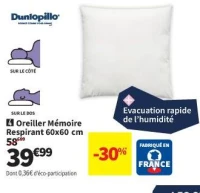 Oreiller Mémoire Respirant 60x60 cm