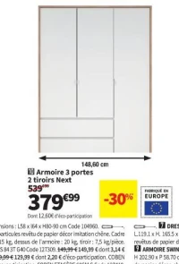 Armoire 3 portes 2 tiroirs Next