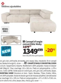 Canapé d'angle convertible Moby