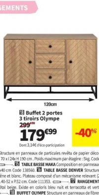 Buffet 2 portes 3 tiroirs Olympe