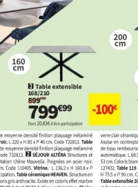 Table extensible 168/210