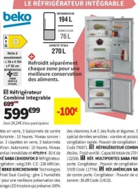 Beko Réfrigérateur Combiné Integrable