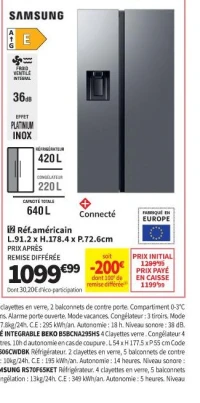 Samsung Réf. américain L.91.2 x H.178.4 x P.72.6cm