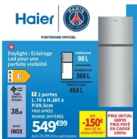 Haier 2 portes L.70 x H.185 x P.69.5cm