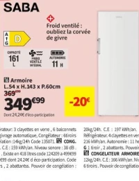 SABA Congélateur armoire L.54 x H.143 x P.60cm