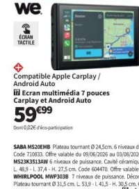 WE Ecran multimédia 7 pouces Carplay et Android Auto