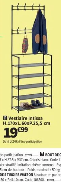 Vestiaire Intissa H.170xL.60xP.25,5 cm