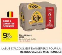 Bière d'Abbaye LEFFE Blonde, 6,6% vol., 6 x 50 cl + 2 x 50 cl offerts