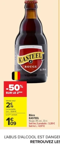 Bière KASTEEL Rouge, 8% vol., 33 cl.