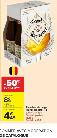 Bière blonde belge TRIPEL KARMELIET 8,4% vol., 6 x 25 cl.