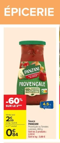 Sauce PANZANI Provençale ou Tomates cuisinées, 400 g.