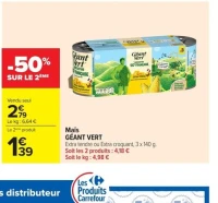 Maïs GÉANT VERT Extra tendre ou Extra croquant, 3 x 140 g.