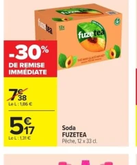 Soda FUZETEA Pêche, 12 x 33 cl.