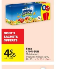 Soda CAPRI-SUN Multivitaminés, Tropical ou Monster alarm, 12 x 20 cl. + 2 x 20 cl. offerts.