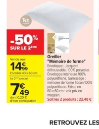 Tex Home Oreiller "Mémoire de forme"