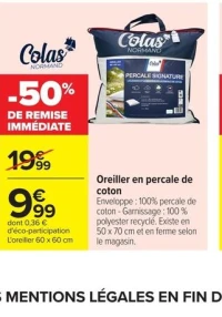 Colas Normand Oreiller en percale de coton