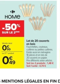 Lot de 20 couverts en bois Carrefour Home