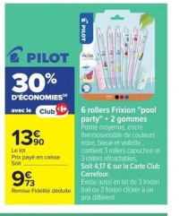 6 rollers Frixion "pool party" + 2 gommes PILOT