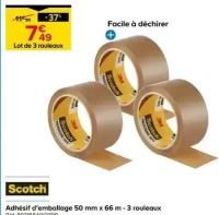 Adhésif d'emballage 50 mm x 66 m - 3 rouleaux