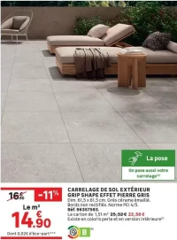 Carrelage de sol extérieur grip shape effet pierre gris