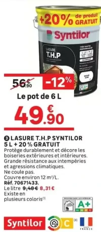 Lasure T.H.P Syntilor 5 L + 20% Gratuit