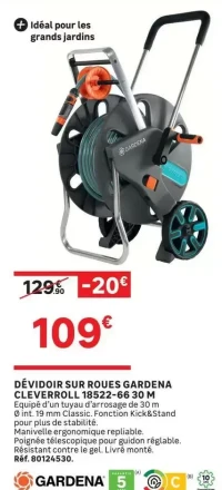 DÉVIDOIR SUR ROUES GARDENA CLEVERROLL 18522-66 30 M