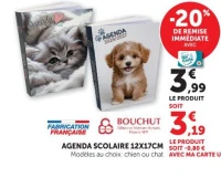 Bouchut Agenda Scolaire 12x17cm Modèles au choix: chien ou chat