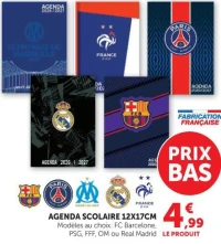 Agenda Scolaire 12X17CM Foot (FC Barcelone, PSG, FFF, OM ou Real Madrid)