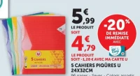 5 Cahiers piqûres U 24x32cm 96 pages