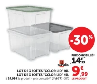 Lot de 3 boîtes "Color Lid" 10L Sundis