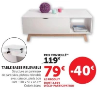 TABLE BASSE RELEVABLE