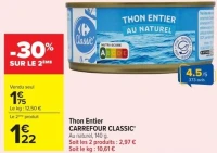 Thon Entier Au Naturel CARREFOUR CLASSIC'