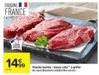 Viande bovine : basse côte** à griller