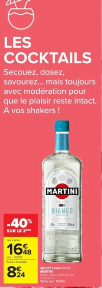 Apéritif à base de vin Martini Bianco, Rosso, Rosato ou Fiero