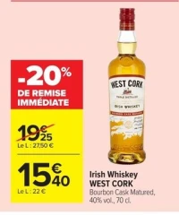 Irish Whiskey WEST CORK Bourbon Cask Matured, 40% vol.