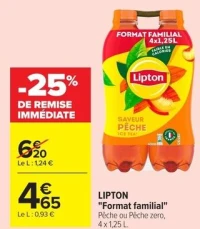 LIPTON "Format familial" Pêche ou Pêche zero