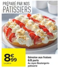 Génoise aux fraises 6/8 parts