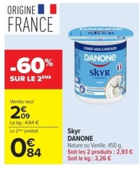 Skyr Danone Nature ou Vanille