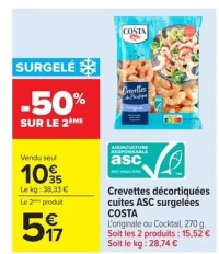 Crevettes décortiquées cuites ASC surgelées COSTA