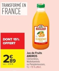 Jus de Fruits ANDROS Clementines, Multivitamines ou Pamplemousses