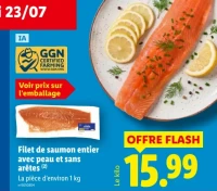 Filet de saumon entier avec peau et sans arêtes