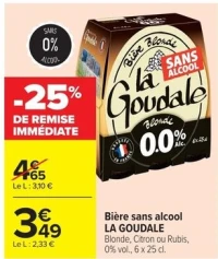 Biere sans alcool LA GOUDALE Blonde, citron ou rubis