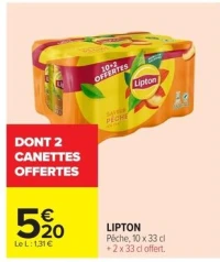 LIPTON Pêche 10 x 33 cl + 2 x 33 cl offert