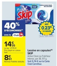 Lessive en capsules SKIP Active Clean ou Fraicheur Intense
